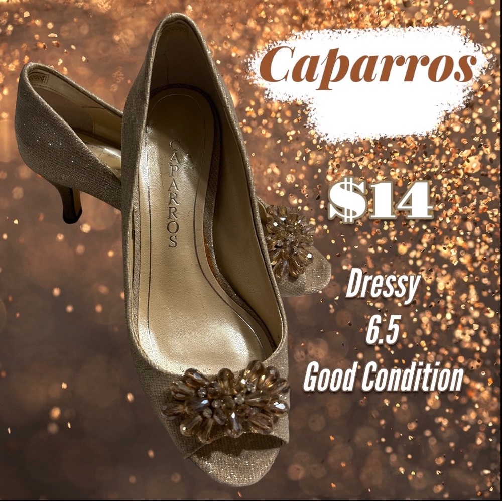 𝓒𝓪𝓹𝓪𝓻𝓻𝓸𝓼 Kitten Heels. 6.5. So pretty & dressy. Sparkly w/Jeweled accent